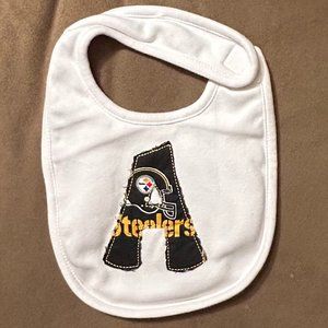 Newborn Steelers Ragged Edged Embroidered Letter A Bib